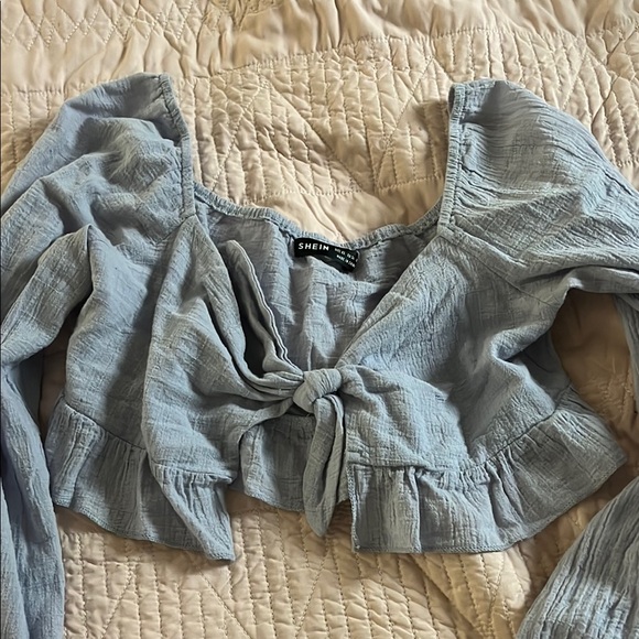 SHEIN Tops - SHEIN Women's Blue Tie-Front Top